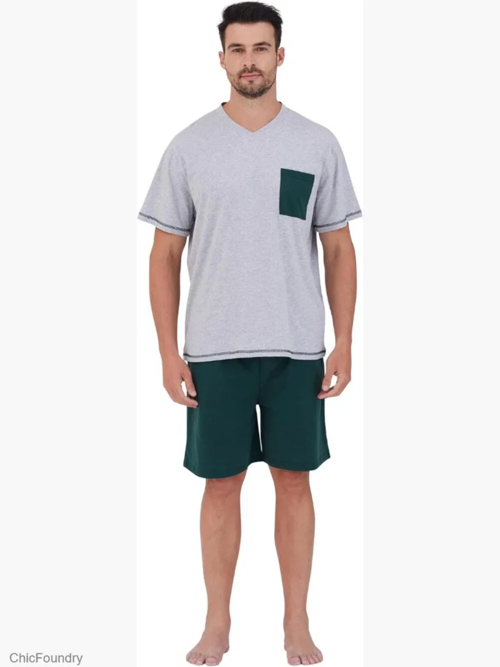Soft Cotton V-Neck Short-Sleeve T-Shirt & Shorts Pajama Set for Men